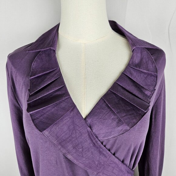 Nic + Zoe Top Medium Purple Ruffled Wrap Long-Sleeve Knit Romantic Stretch - Picture 2 of 9